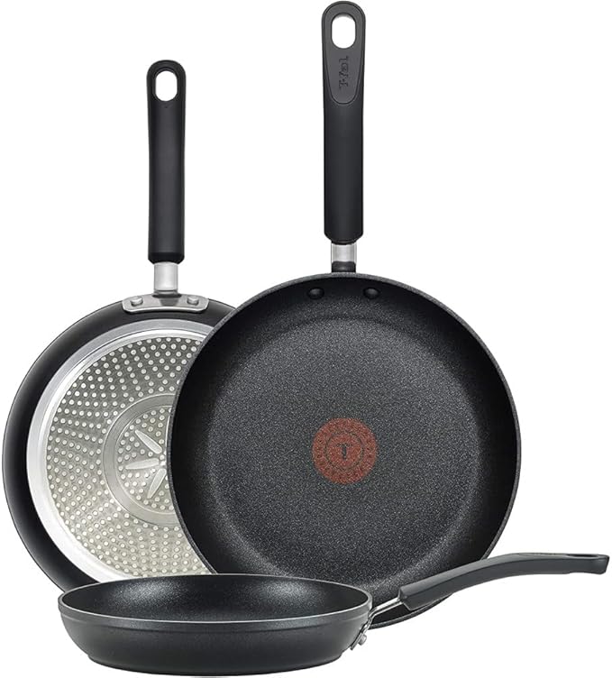 T-Fal Experience Non Stick Fry Pan Set 3 Piece, 8, 10.25, 12 Inch Induction Oven Broiler Safe 400F, Cookware, Kitchen Cooking Set, Pots and Pans, Skillets, Frying Pans, Dining, Dishwasher Safe, Black