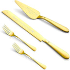 Eisinly Cake Cutting Set for Wedding, Elegant Cake Knife and Server Set with Stainless Steel Forks, Cake Cutter and Pie Spatula for Couples Wedding Registry, Engagements, Anniversary, 4 Pcs, Gold