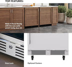 Zephyr Presrv 24 Inch Outdoor Wine Fridge & Beverage Refrigerator Single Zone Under Counter - Drink Chiller Freestanding Stainless Steel Door - 136 cans (Single-Zone Outdoor Wine & Beverage Cooler)