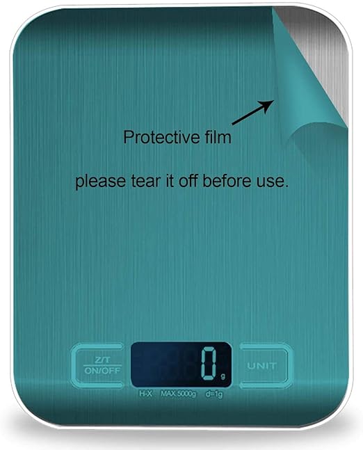 Digital Kitchen Scale,Food Scale for Meat Baking Weighter,Unit Gram OZ lb Up 11 lb(1g-5KG),Silver Stainless Steel Anti-Fingerprint with Accuracy LCD Display for Cooking Black(Include AAA Battery)