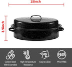 Granite Roasting Pan, 18” Enameled Roasting Pan with Domed Lid. Oval Turkey Roaster Pot, Broiler Pan Great for Turkey, Chicken, Lamb, Vegetable. Dishwasher Safe Cookware Fit for 18Lb Turkey by Kendane