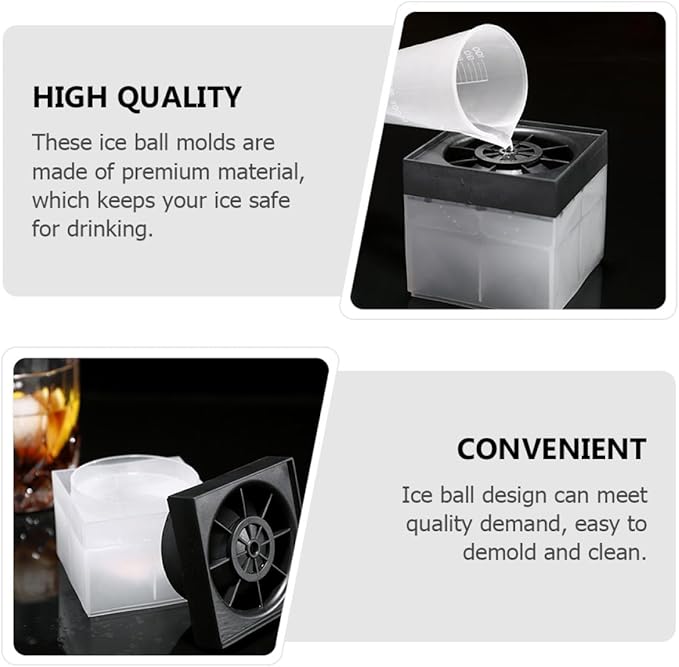 Mikinona 2pcs Ice Ball Molds round DIY Ice Sphere Maker Bar Making Tools for Whiskey Cocktails Home Kitchen Specialty Gadget