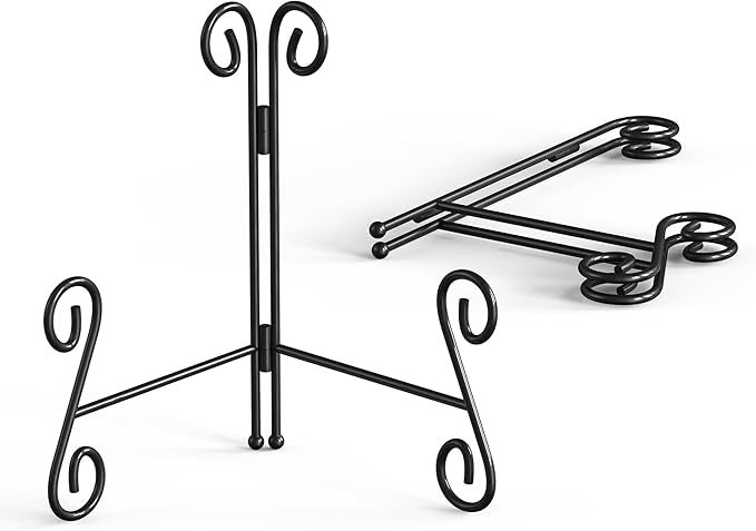 Easel Stand, 8 Inch Plate Stand, 2 Pack Metal Plate Holder for Display, Iron Plate Stands for Picture Frame Record Album Collectibles