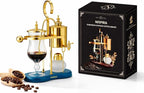 Nispira Belgian Balance Syphon Vacuum Coffee Maker, 500ml Vintage Gravity Brewing System, Gold & Peacock Blue Finish, Manual Tabletop Coffee Brewer