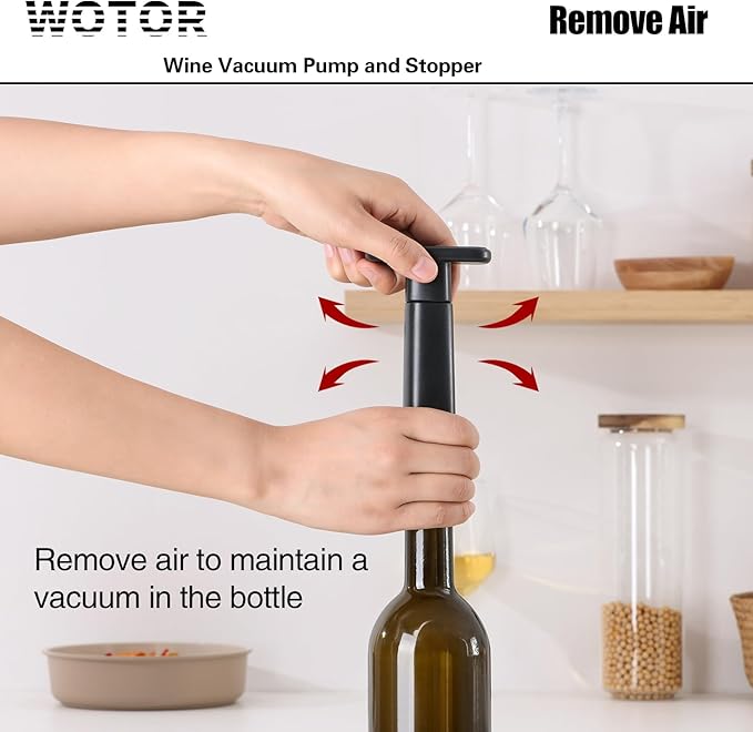WOTOR Wine Stoppers - Vacuum Wine Saver, Preserver & Sealer (Black, 6 Pieces)