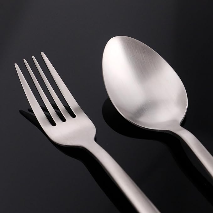 KINGSTONE 30 Pieces Silverware Set, Flatware Cutlery Set for 6, 18/10 Stainless Steel Silverware Utensils Minimalist Design Dishwasher Safe, Matte Silver