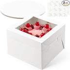 2 Pack Cake Boxes, 10 x 10 x 8 Inches Tall Bakery Box with Window and Cake Boards, Disposable Cake Containers for Wedding, Birthday, Party