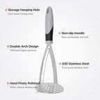 Joyoldelf Heavy Duty Potato Masher, Stainless Steel Integrated Masher Kitchen Tool & Food Masher/Potato Smasher with Non-slip Handle, Perfect for Bean, Vegetable, Fruits, Avocado, Meat