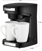 OVENTE Double Drip Coffee Maker with 2 Ceramic Mugs and Auto Shut Off, Small Dual Drip Coffee Maker Machine Works with Ground Coffee Only, Compact Kitchen or Office Essential, Black CMDD2MB