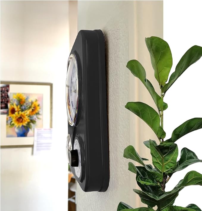 Lily's Home - 9.5 Inch x 12.5 Inch - Retro Kitchen Wall Clock, Vintage Wall Clock with a Thermometer and 60-Minute Timer, Ideal for Any Kitchen, Office, or Diner (Black)