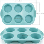 Silicone Muffin Pan - 6-Cavity Nonstick Baking Tray for Muffins, Cupcakes, Brownies and More - Food Grade and BPA Free - Pack of 3 Colors (Gray, Orange, Peacock Blue)
