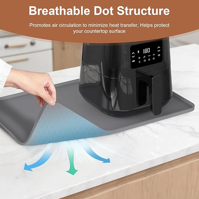 Silicone Mats for Kitchen Countertop, 24x16 inch Heat Resistant Mats for Air Fryer, Non-Slip Counter Protector Pad for Ninja, COSORI, Cuisinart, Coffee Maker, Toaster, Oven – Dishwasher Safe, Grey