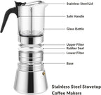 Geesta Premium Crystal Glass-Top Stovetop Espresso Moka Pot - 4/6/ 9 Cups - Stainless Steel Coffee Maker- 160ml/5.6oz/4 cup (espresso cup=40ml)