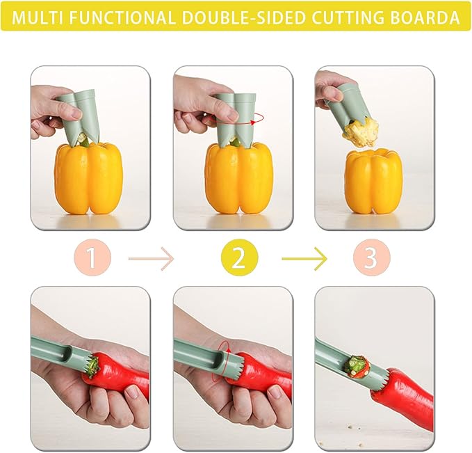 Pepper Corer, 2 in 1 Red Bell Pepper Seed Corer Remover Tool, Fruit & Vegetable Corers Quick Cave Tools for Jalapeno Cutter Deseeder, Yellow Orange, 2 PCS