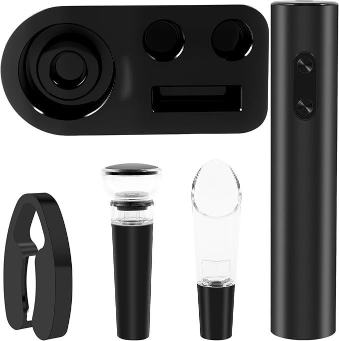 1Pcs Electric Wine Opener Set Efficient Wine Bottle Opener Set with Stand Foil Cutter Wine Pourer Vacuum Stopper Practical Wine Corkscrew Set for Home Party Bar Outdoor