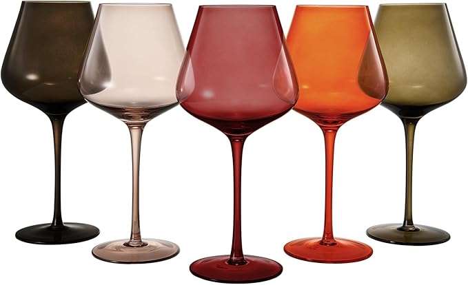 Khen Colored Crystal Wine Glass Set of 5, Large 20 OZ Glasses, Summer Flower Bright Italian Style Tall Stemmed Drinkware for Red & White Wine, Water Dinner Glasses, Color Glassware - (Stemmed)