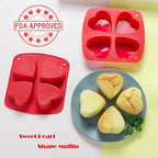 Webake Silicone Heart Mold 2.75" Heart Shaped Cake Pans, 4-Cavity Air Fryer Baking Pan Muffin Cupcake Mold for Baking, Soap, Egg Bites 2 Pack