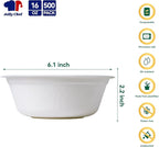 JOLLY CHEF Compostable Disposable Paper Bowl [16 oz] Heavy Duty Soup Containers [500 Pack] Biodegradable Bagasse Hot Cold Food Eco-Friendly Sugarcane Microwavable Bowls for Salad Milk Dinner Christmas