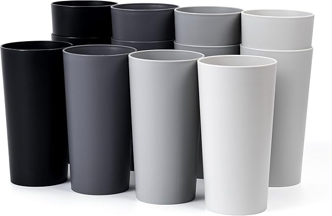 26-ounce Plastic Drinking Glasses Stackable Tumblers Water Cups Mixed Drinkware, set of 12 Grey Stone Reusable Shatter-resistant Dishwasher Safe