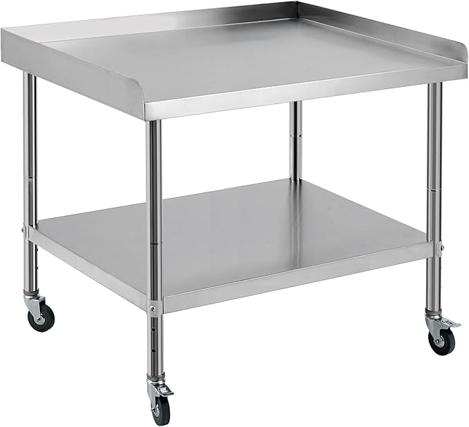 36x30x30 in Stainless Steel Equipment Grill Stand Table NSF Certified with 5 in Wheels, 400 LBS Capacity, 2 in Edge Baffle, for Hotel, Home, Commercial Restaurant Kitchen