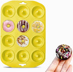 Silicone Donut Pans, Mini Silicone Baking Molds Donut Pans for Baking Tasty Donuts, Bagels, Cakecups and More (Yellow)