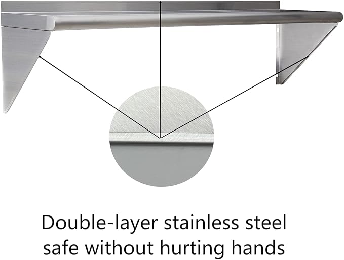 2 Pack Stainless Steel Shelf 12"x24" 260LB, Commercial Wall Mounted Metal Shelving for Home Kitchen, Restaurant