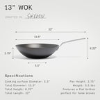 Made In Cookware - 13" Seasoned Carbon Steel Wok - (Like Cast Iron, but Better) - Professional Cookware - Crafted in Sweden - Induction Compatible