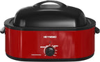 18 Quart Roaster Oven with Self-Basting Lid, Electric Turkey Roaster Oven with Defrost & Warm Function, Adjustable Temperature, Removable Pan & Rack, Stainless Steel, Red