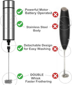 Milk Frother Handheld Battery Operated, Coffee Frother for Milk Foaming, Latte/Cappuccino Frother Mini Frappe Mixer for Drink, Hot Chocolate, Stainless Steel Silver