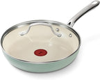 T-Fal Inspire Ceramic Frying Pans Nonstick 10.5 Inch Skillet with Lid, Oven Safe to 500°F, Cookware Stainless Steel Handle, Mint Green