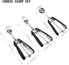 Small Cookie Scoop Set - 3 PCS Include 1 tsp / 2 tsp / 3 tsp Cookie Dough Scoop, Cookies Scoops for Baking, Made of 18/8 Stainless Steel, Good Soft Grips, Quick Trigger Release