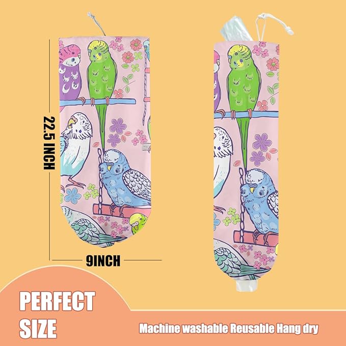 Parrot Plastic Bag Holder, Wall Mount Grocery Bag Holder, Plastic Storage bag, Pull Rope Free Adjustment, Plastic Bag Holders for Grocery Bags, Plastic Bag Dispenser for Home Kitchen