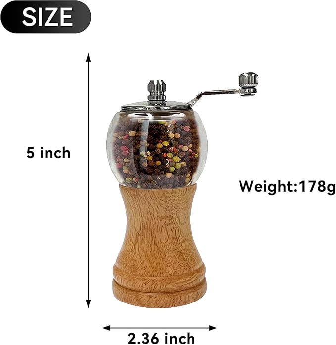 Wooden Acrylic Grinder Set, Hand Crank Salt and Pepper Mill with Handle, Ceramic Blade Grinding, Adjustable Coarse, Grinder for Kitchen,Pack of 2, Wood Colour