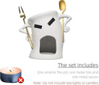 Ceramic Chocolate Fondue Mug With Attitude,Mini Simmer Mug Contain Fondue Bliss Cup Forks Chocolate Melting Cup for Cheese Fondue Set Without Tealights For Date Night Birthday (Gold)