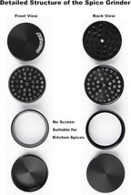 2" Grinder, Screen-Free, 3-Piece 4-Part Design, Zinc Alloy Grinder for Kitchen Spice, Black
