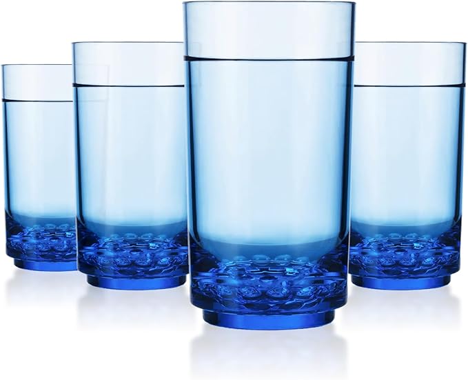 Drinique ELT-TA-BLU-4 Elite Tall Unbreakable Tritan Highball Glasses, 14 oz (Set of 4), Blue