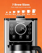SHARDOR Programmable 5 Cup Drip Coffee Maker, Single Serve Hot & Iced Coffee Machine for K Cup & Grounds, 95oz Removable Reservoir, 6–24oz Brew Size, Strong Brew, Stainless Steel Thermal Carafe, Black