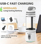 Portable Personal Blender for Smoothies, Protein Shakes, Frozen Drinks - 24Oz Blender Cup Bottle with Sip Spout, Travel Lid, USB-C Rechargeable, Cordless - Mini Small Blenders for Kitchen, Gym, Office