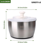Stainless Steel Salad Rotator, 5-quart Vegetable Dishwasher,Lettuce Cleaner and Dryer, Salad Spinner