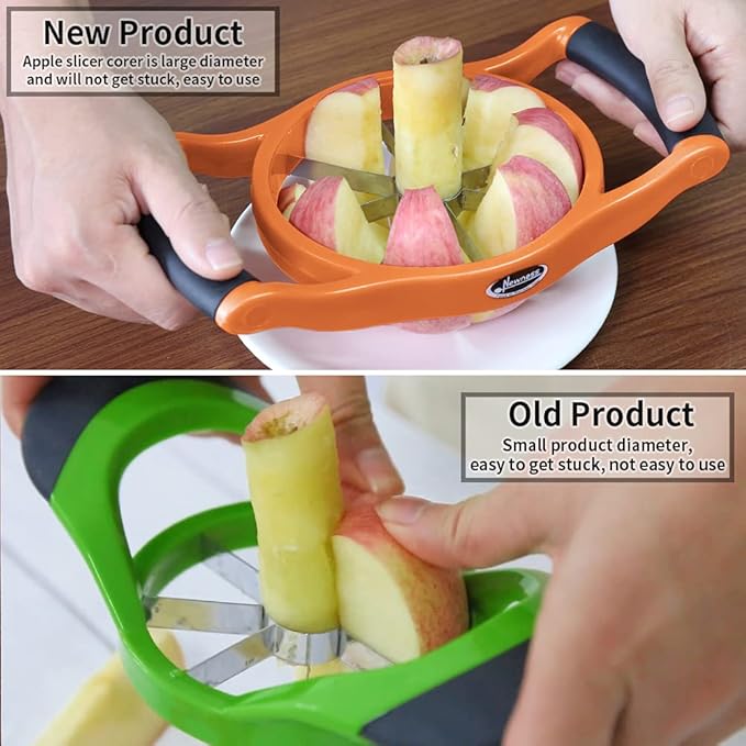 Newness 5.12 Inch Extra Large Apple Slicer, Heavy Duty Apple Slicer 8 Slices, Durable Apple Corer, Stainless Steel Apple Slicer and Corer - for Apple, Potato, Onion and More, Orange