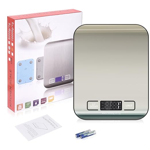 Digital Shipping Scale,Stainless Steel Panel, Accurate Portable Postal Scale for Packages, Small Business,Kitchen, Food, Handmade, Liquids, and Boutique (Stainless Steel Battery (5kg/1g))