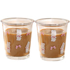 Ivymei Set of 2 12 OZ Cute Drinking Glasses Bow Glass Coffee Cups Rabbit Glass Cups for Juice, Iced Tea, Coffee, Latte, Milk, Dessert, Stackable Glassware Drinkware Set (Pink)