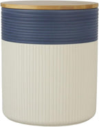 10 Strawberry Street Luca Ombre Embossed Ceramic Kitchen Canister Set, Set of 3, Matte Blue/White, Bamboo Lids
