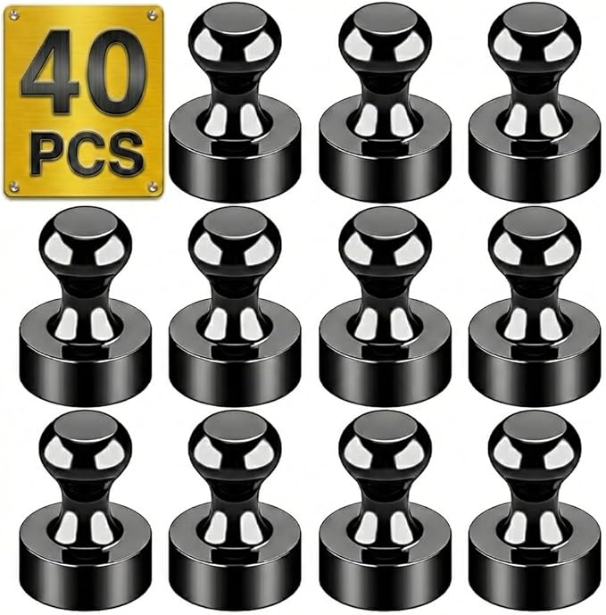 Tiergrade Metallic Magnets, Refrigerator Magnets, 40 Pack Black Magnetic Push Pins, Strong Fridge Magnets, Multi-use Whiteboard Magnets Perfect for Kitchen Office Classroom