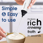 FoodVille MF05 Rechargeable Milk Frother USB Charging Handheld Foam Maker with Stainless Balloon Whisk for Cappuccino, Latte, Bulletproof Coffee, Keto Diet, Protein Powder, Matcha (White)