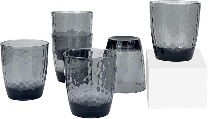 Set of 6 Hammered Style 15-ounce/430ml Acrylic Glasses Plastic Tumbler,BPA Free,Dishwasher Safe (Grey)