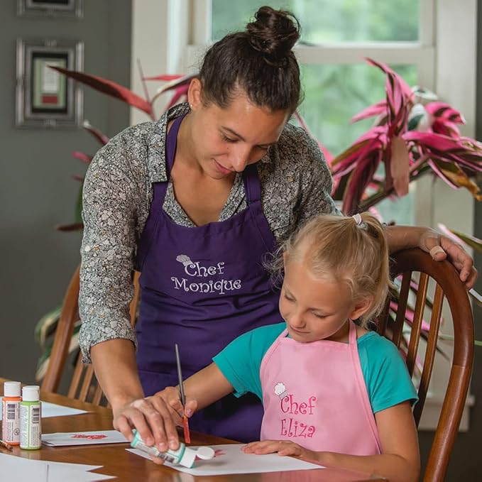 Made in the USA Chef Any Name Child Personalized Embroidered Premium Child Apron for Kids Girls Boys Fun in the Kitchen Gift Turq Long