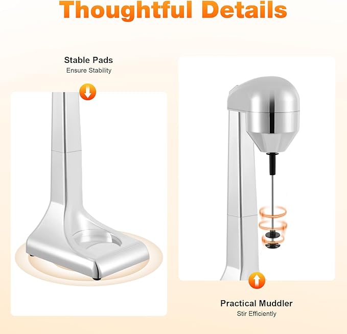 Electric Drink Mixer, Restaurant-Quality Retro Milkshake Maker & Milk Frother with 2 Speeds and 17 oz. Stainless Steel Cup, Smoothie Ice Cream Mixer for Commercial and Home