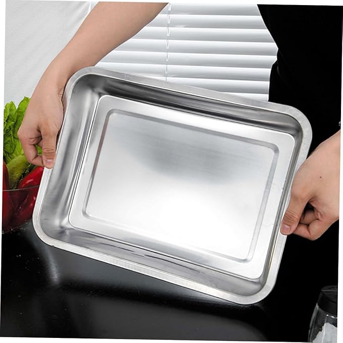 1Pc Multifunctional Stainless Steel Rectangular Plate Rustproof BBQ Plate for Toaster Oven Cookware