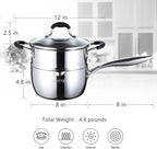 SLOTTET 3.5 Quart Stainless Steel Saucepan with Steamer, Tri-Ply Full Body Small Multipurpose Pot with Pour Spout,Strainer Glass Lid, 3 Qt Sauce Pan for Cooking with Stay-cool Handle.
